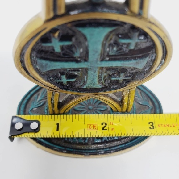 41. Vintage Holyland Jerusalem Brass Cross Candlesticks Holder Set of 2 - Picture 14 of 15